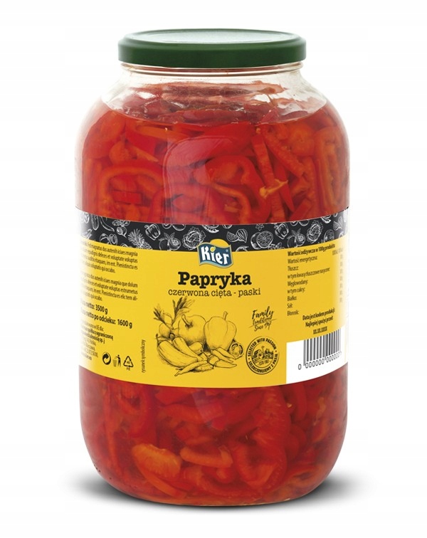 Papryka Czerwona Krojona - Paski (Słój) 3720Ml 3500G/1600G