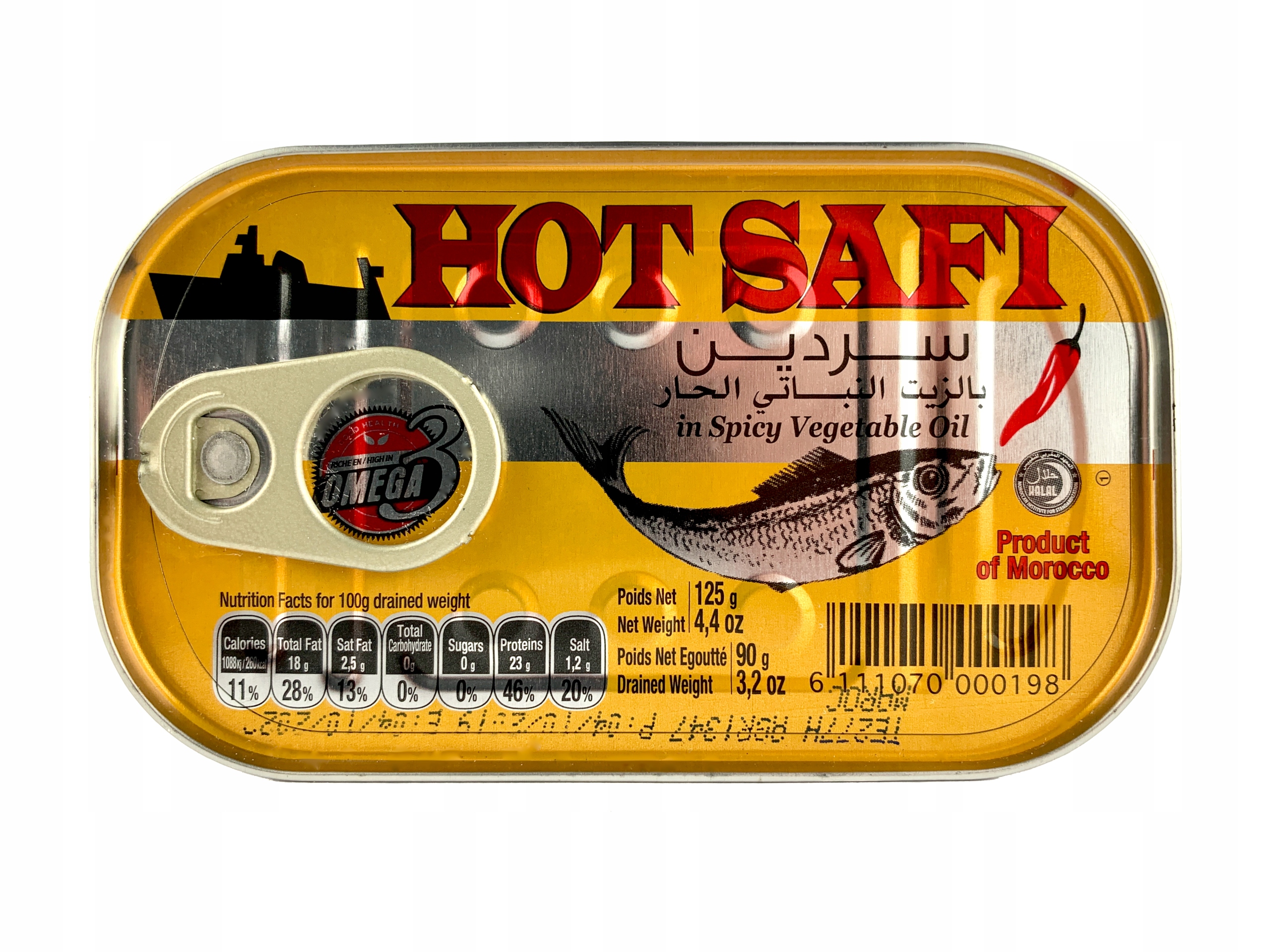 Sardynki Marokańskie W Oleju Z Chili Hot Safi 0,125 Kg